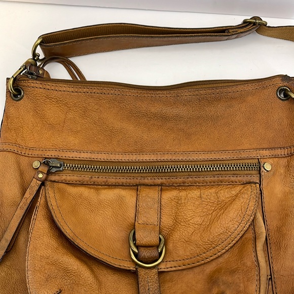 Fossil Sasha Distressed Dark Tan Leather Large Crossbody Saddle Bag Purse - Picture 4 of 16